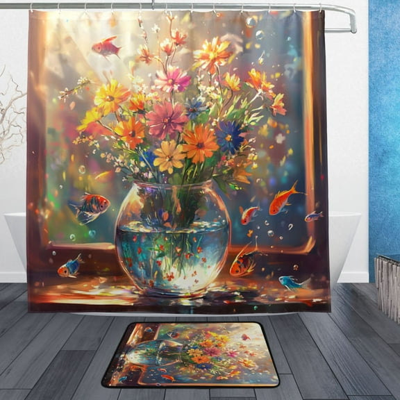 BZSMCE Shower Curtain and Bath Accessory Set,Colorful Reflections Pattern