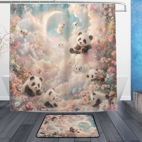 BZSMCE Shower Curtain and Bath Accessory Set,Dreamy Panda Paradise Pattern