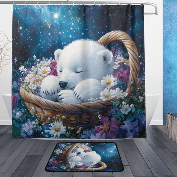 BZSMCE Shower Curtain and Bath Accessory Set,Dreamy Polar Bear Pattern