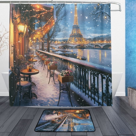 BZSMCE Shower Curtain and Bath Accessory Set,Eiffel Evening Elegance Pattern