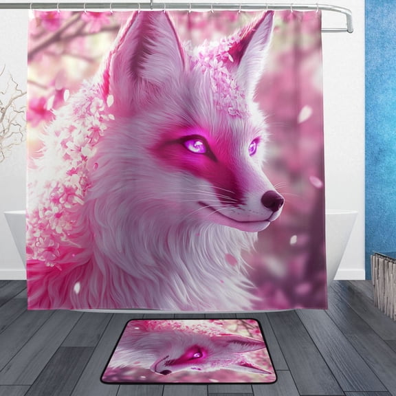 BZSMCE Shower Curtain and Bath Accessory Set,Elegant White Fox in Blossoms Pattern