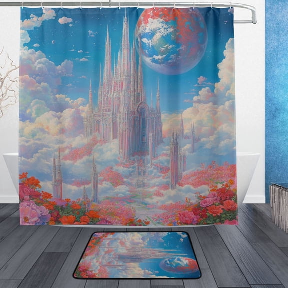 BZSMCE Shower Curtain and Bath Accessory Set,Fantasy Castle Pattern