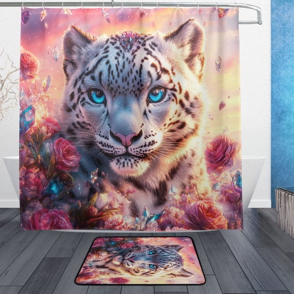 BZSMCE Shower Curtain and Bath Accessory Set,Fantasy Leopard Sunset Pattern