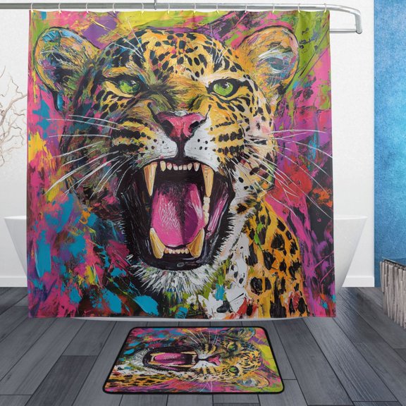 BZSMCE Shower Curtain and Bath Accessory Set,Fierce Feline Roar Pattern