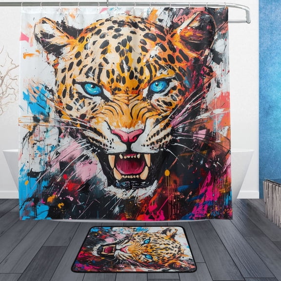 BZSMCE Shower Curtain and Bath Accessory Set,Fierce Roar Pattern