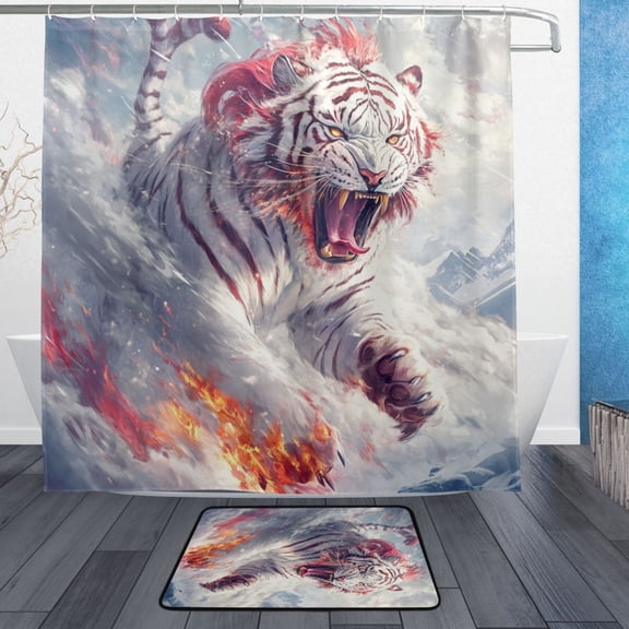 BZSMCE Shower Curtain and Bath Accessory Set,Fierce Snowstorm Pattern