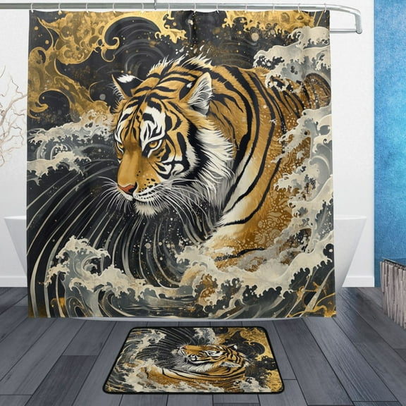 BZSMCE Shower Curtain and Bath Accessory Set,Fierce Waves Pattern
