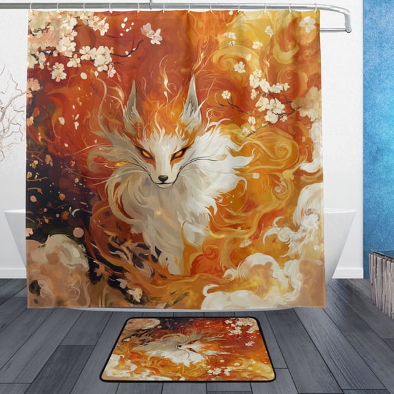 BZSMCE Shower Curtain and Bath Accessory Set,Fire Songs Pattern