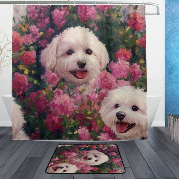 BZSMCE Shower Curtain and Bath Accessory Set,Floral Furry Friends Pattern