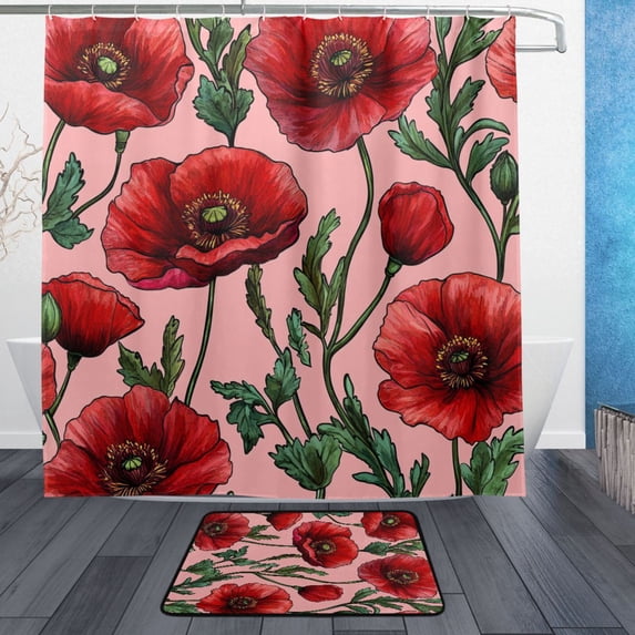 BZSMCE Shower Curtain and Bath Accessory Set,Floral Love Fest Pattern