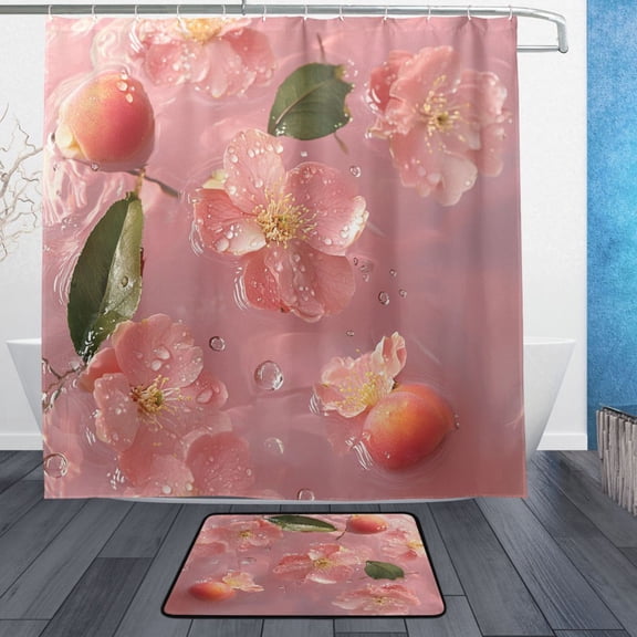 BZSMCE Shower Curtain and Bath Accessory Set,Floral Water Dance Pattern