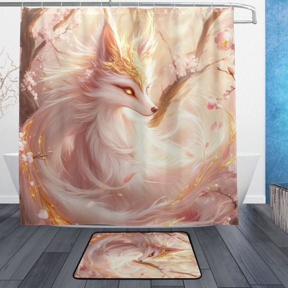 BZSMCE Shower Curtain and Bath Accessory Set,Fox with Golden Crown Pattern