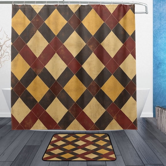 BZSMCE Shower Curtain and Bath Accessory Set,Geometric Richness Pattern