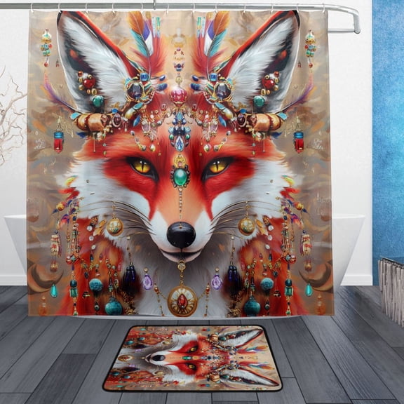 BZSMCE Shower Curtain and Bath Accessory Set,Glamorous Fox Pattern