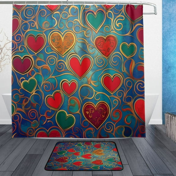 BZSMCE Shower Curtain and Bath Accessory Set,Heartfelt Mosaic Pattern