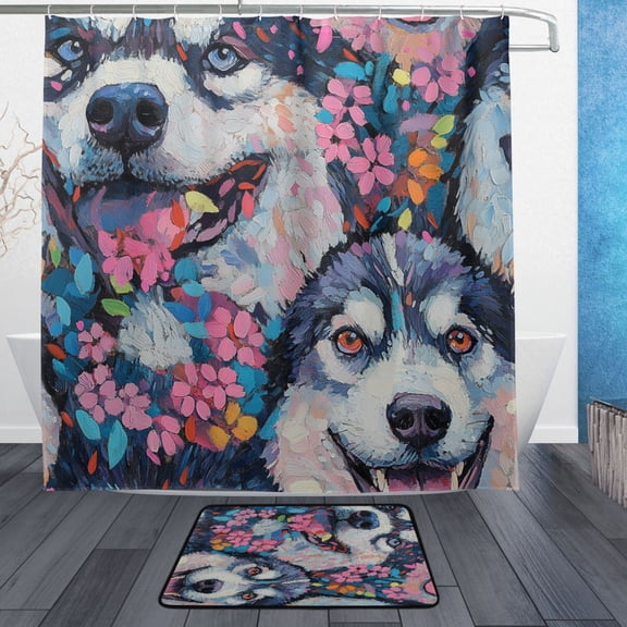 BZSMCE Shower Curtain and Bath Accessory Set,Husky Happiness Pattern