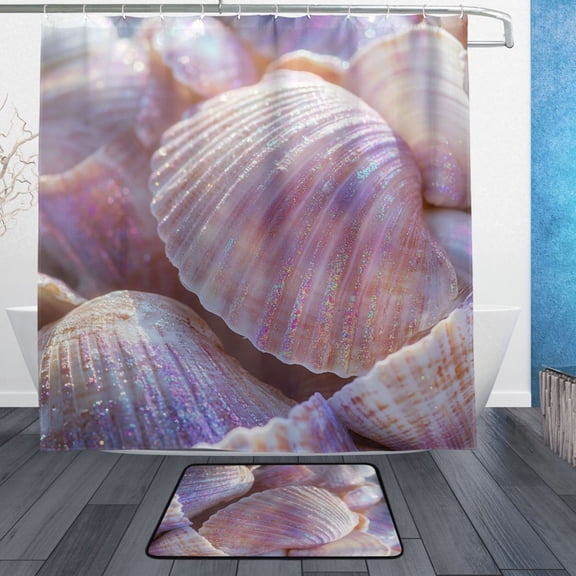 BZSMCE Shower Curtain and Bath Accessory Set,Iridescent Shell Collection Pattern