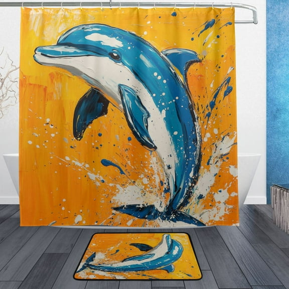 BZSMCE Shower Curtain and Bath Accessory Set,Joyful Splash Pattern
