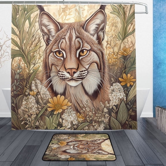 BZSMCE Shower Curtain and Bath Accessory Set,Lynx Majesty Pattern