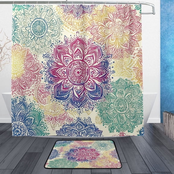 BZSMCE Shower Curtain and Bath Accessory Set,Mandala Mosaic Pattern