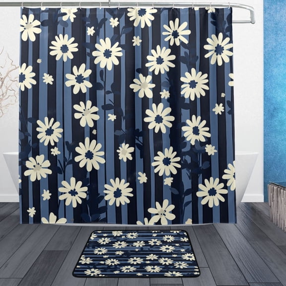 BZSMCE Shower Curtain and Bath Accessory Set,Midnight Daisy Dance Pattern