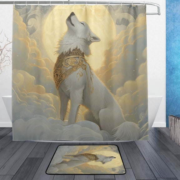 BZSMCE Shower Curtain and Bath Accessory Set,Moonlit Wolf Majesty Pattern