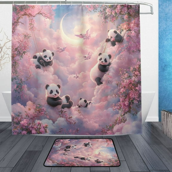 BZSMCE Shower Curtain and Bath Accessory Set,Panda Playground Pattern