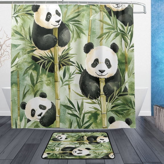 BZSMCE Shower Curtain and Bath Accessory Set,Pandas Among Bamboo Bliss Pattern