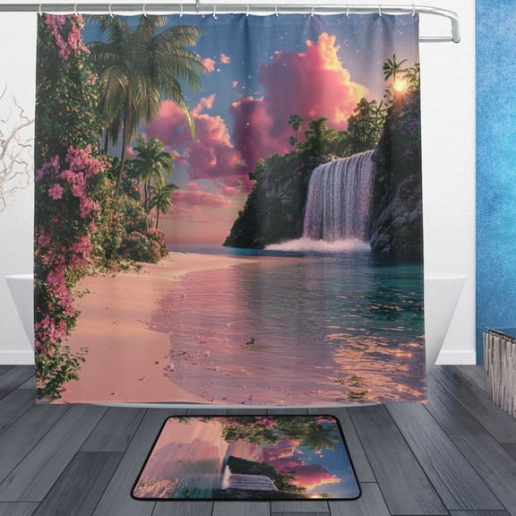 BZSMCE Shower Curtain and Bath Accessory Set,Paradise Falls Pattern