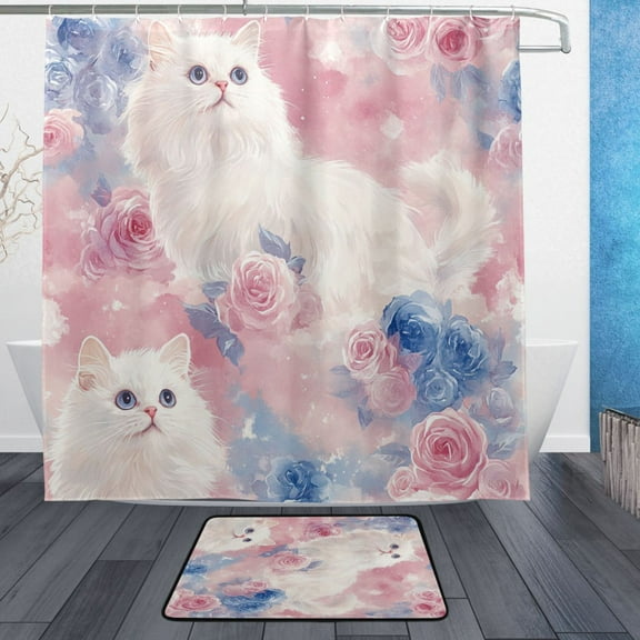 BZSMCE Shower Curtain and Bath Accessory Set,Pastel Paws Pattern