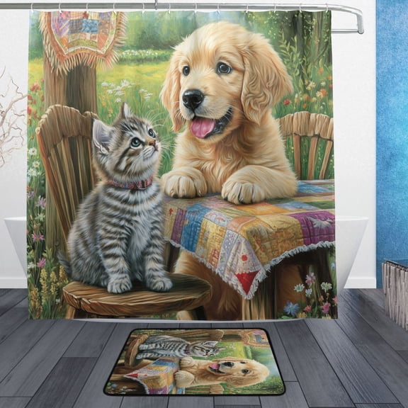 BZSMCE Shower Curtain and Bath Accessory Set,Paw-sitive Pals Pattern