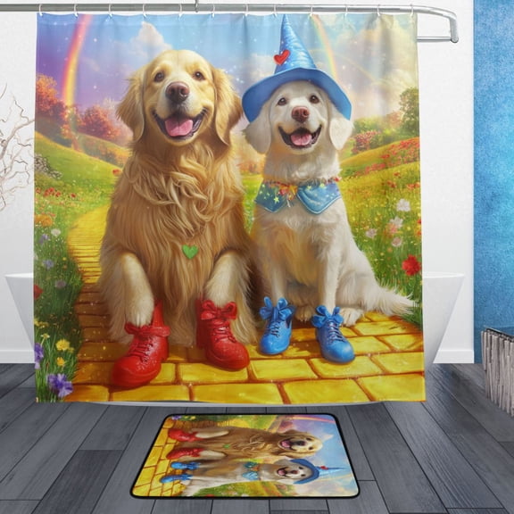 BZSMCE Shower Curtain and Bath Accessory Set,Paws on The Yellow Brick Road Pattern