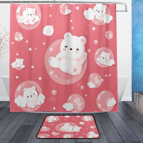 BZSMCE Shower Curtain and Bath Accessory Set,Playful Polar Bubbles Pattern