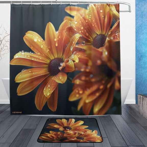 BZSMCE Shower Curtain and Bath Accessory Set,Radiant Orange Blossoms Pattern
