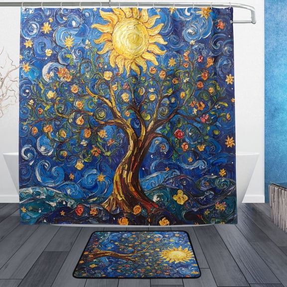 BZSMCE Shower Curtain and Bath Accessory Set,Radiant Trees Of Life Pattern