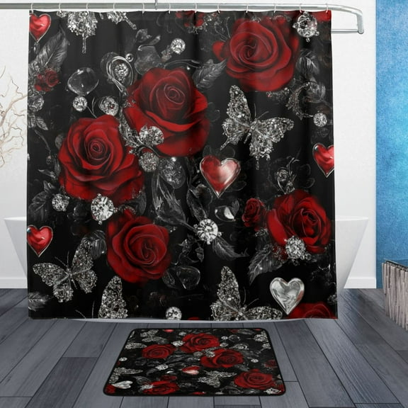 BZSMCE Shower Curtain and Bath Accessory Set,Romance in Bloom Pattern