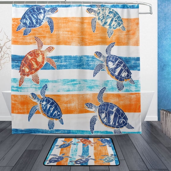 BZSMCE Shower Curtain and Bath Accessory Set,Sea Turtles in Motion Pattern