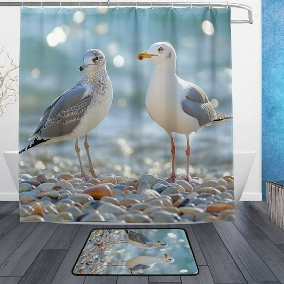 BZSMCE Shower Curtain and Bath Accessory Set,Seagull Siblings Pattern