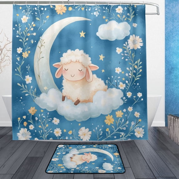 BZSMCE Shower Curtain and Bath Accessory Set,Sheep Resting on Clouds Pattern