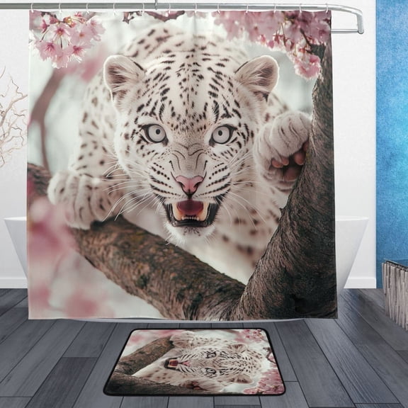 BZSMCE Shower Curtain and Bath Accessory Set,Snow Leopard in Bloom Pattern