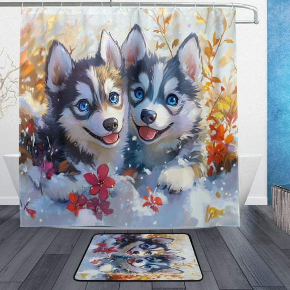 BZSMCE Shower Curtain and Bath Accessory Set,Snowy Paws and Playful Pattern