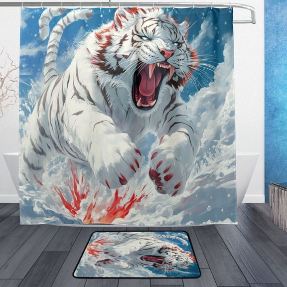 BZSMCE Shower Curtain and Bath Accessory Set,Snowy Roar Pattern