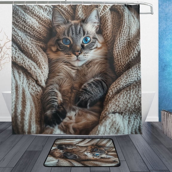 BZSMCE Shower Curtain and Bath Accessory Set,Snuggle Time Pattern