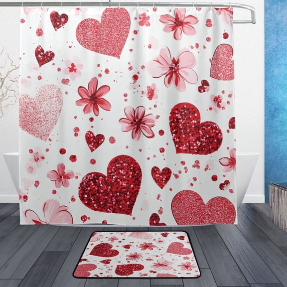 BZSMCE Shower Curtain and Bath Accessory Set,Sparkle Hearts Pattern