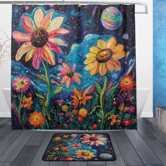BZSMCE Shower Curtain and Bath Accessory Set,Starlit Sunrise Pattern