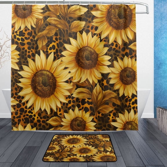 BZSMCE Shower Curtain and Bath Accessory Set,Sunflower Serenade Pattern