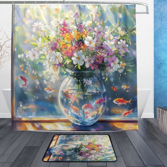 BZSMCE Shower Curtain and Bath Accessory Set,Sunlit Aquatic Haven Pattern