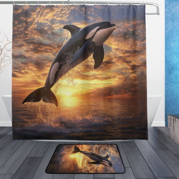 BZSMCE Shower Curtain and Bath Accessory Set,Sunrise Splash Pattern