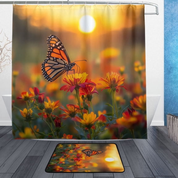 BZSMCE Shower Curtain and Bath Accessory Set,Sunset Butterfly Bliss Pattern