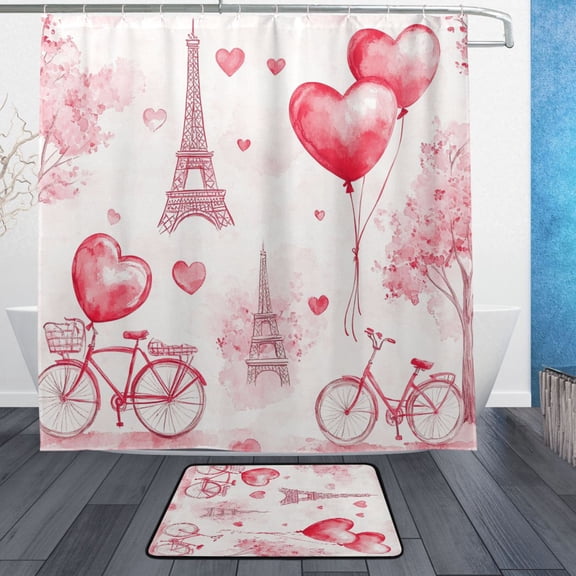 BZSMCE Shower Curtain and Bath Accessory Set,Sweet Parisian Whimsy Pattern